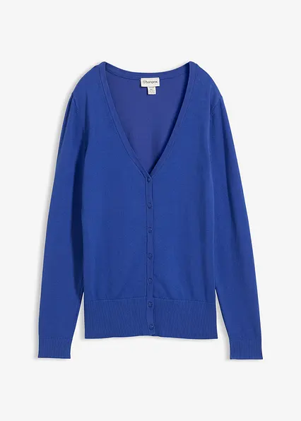 Feinstrickjacke mit Knopfleiste in blau von vorne - bonprix