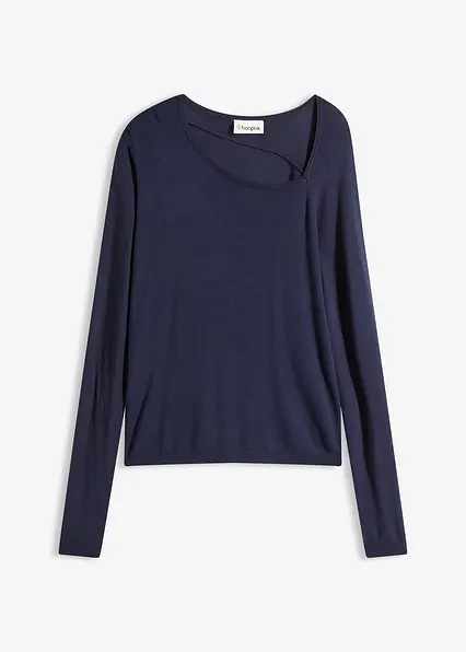 Pullover aus fließendem Viskose-Mix in blau von vorne - bonprix