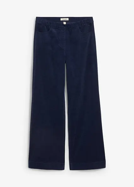Weite Stretch-Cordhose, High-Waist in blau von vorne - bonprix