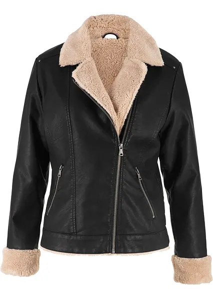Lederimitat-Jacke, gefüttert in schwarz von vorne - bonprix