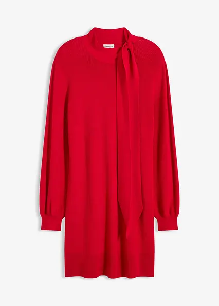 Strickkleid mit Schleife aus softem Viskose-Mix in rot von vorne - bonprix
