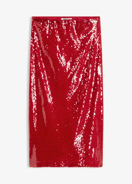 Pailletten-Midirock in rot von vorne - bonprix