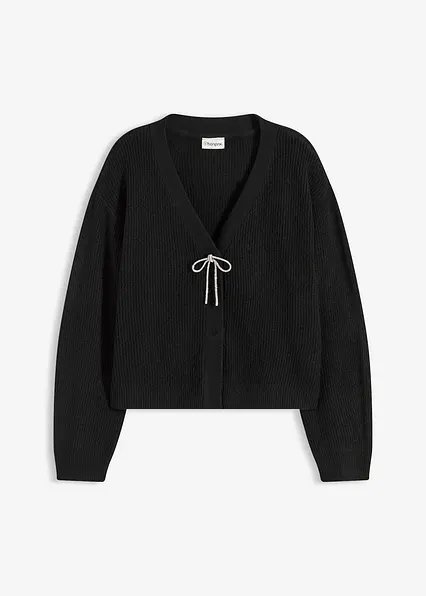 Kurze Strickjacke in schwarz von vorne - bonprix