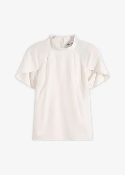 Elegante Kurzarmbluse aus glänzenden Satin in weiß von vorne - bonprix