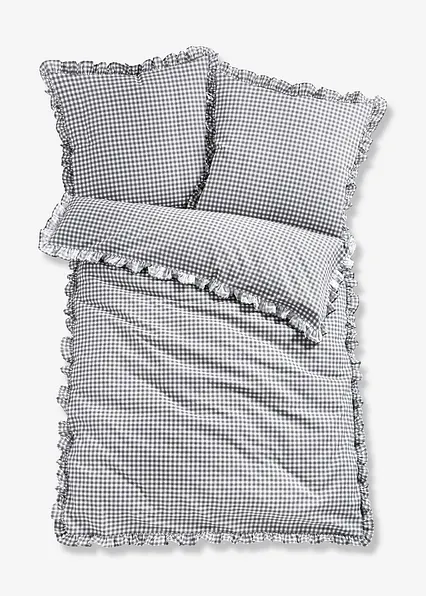 Bettwäsche mit Rüschen in grau von vorne - bonprix