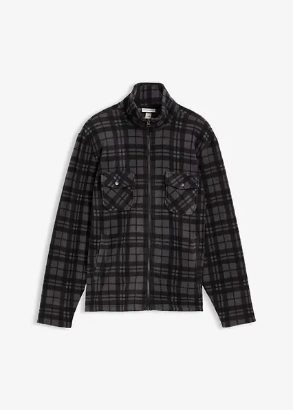 Fleecejacke mit Stehkragen in schwarz von vorne - bonprix