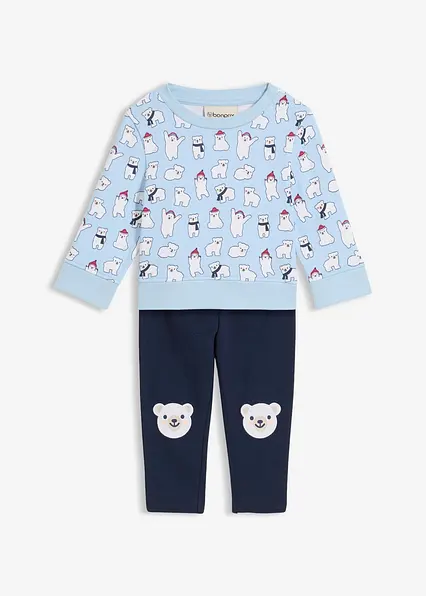 Sweatshirt und Krabbelleggings aus reiner Bio-Baumwolle (2-tlg.Set) in blau von vorne - bonprix