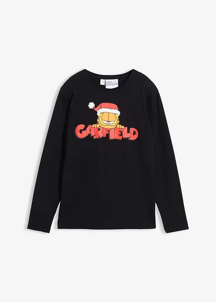Langarmshirt Garfield mit Weihnachtsmotiv aus reiner Baumwolle in schwarz von vorne - Garfield