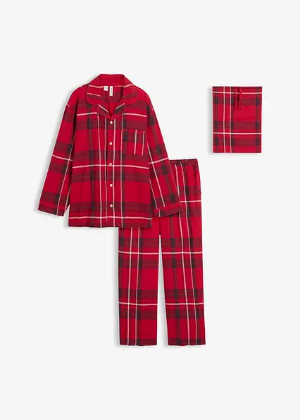 Herren Flanell Pyjama aus weicher Baumwolle mit Geschenkbeutel in rot von vorne - bonprix