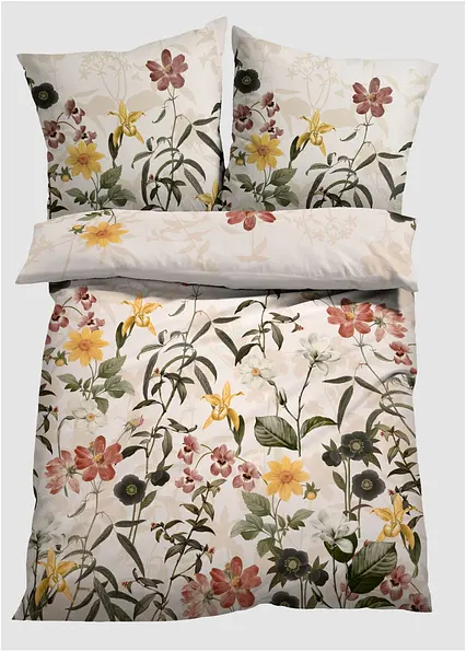Bettwäsche mit Blumen Design in beige von vorne - bonprix
