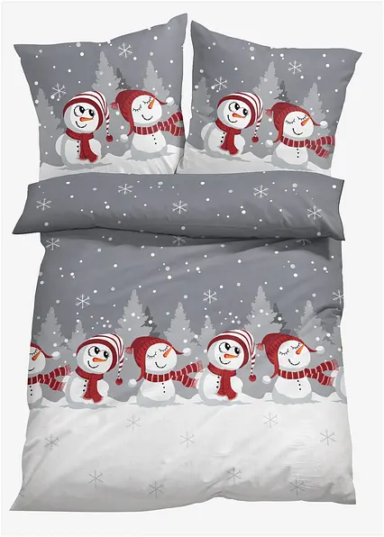 Bettwäsche mit Schneemann in grau von vorne - bonprix