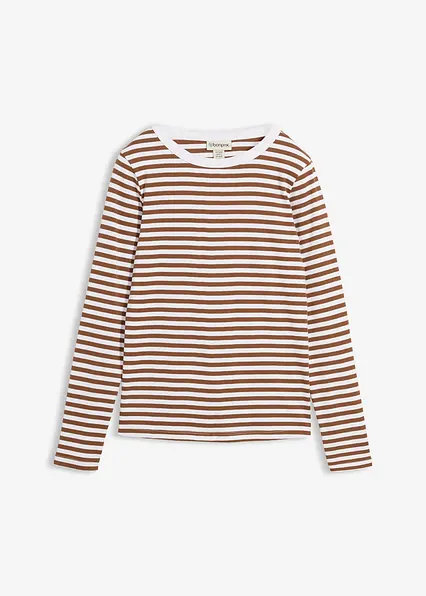 Langarmshirt aus reiner Bio-Baumwolle in braun von vorne - bonprix