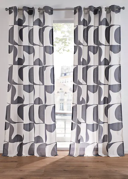 Gardine mit grafischem Druck aus recycelten Polyester (1er Pack) in schwarz - bonprix