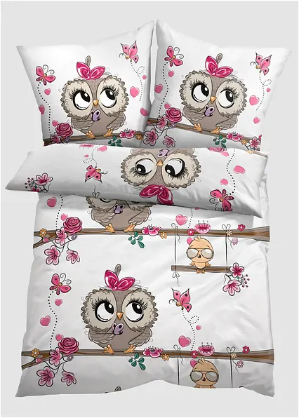 Bettwäsche mit Eulen in weiß von vorne - bonprix