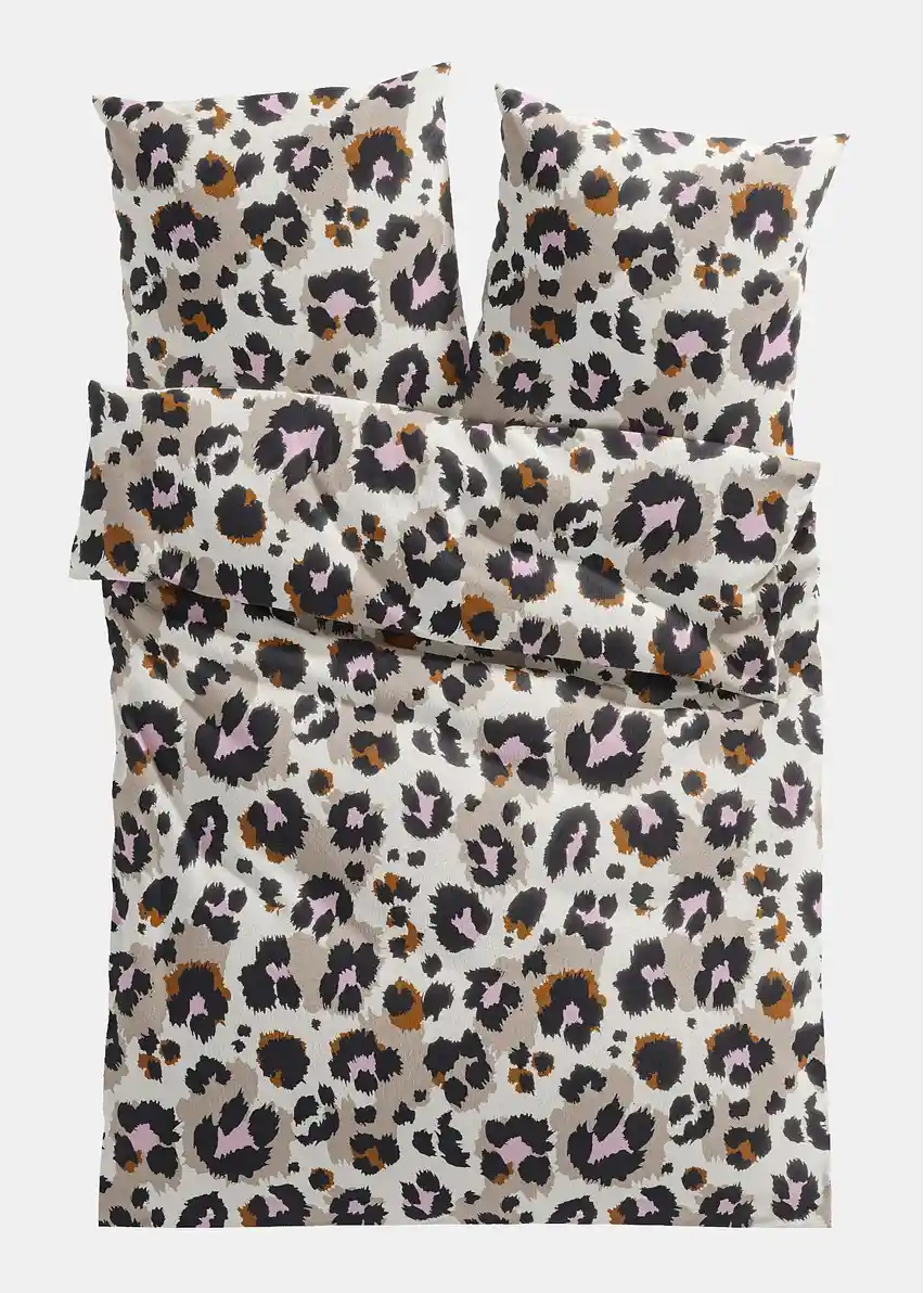 Bettwäsche mit Animal Print - braun/beige/rosa, Biber
