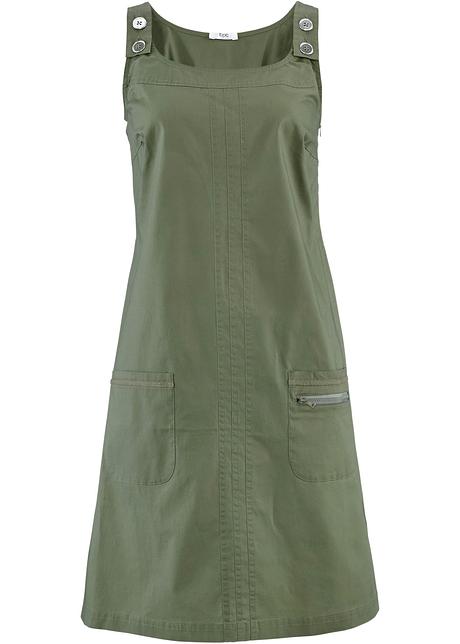 Trager Kleid Mit Aufgesetzten Taschen Oliv 