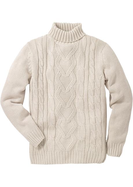 Rollkragenpullover mit Zopfmuster in beige von vorne - bpc selection