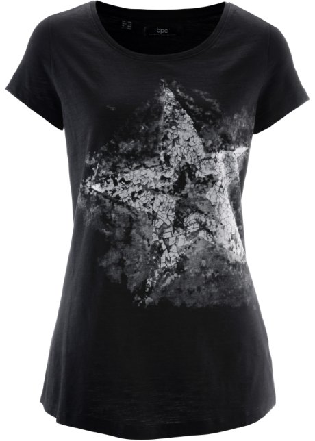 Baumwoll Flammgarn-Shirt, Kurzarm in schwarz von vorne - bpc bonprix collection