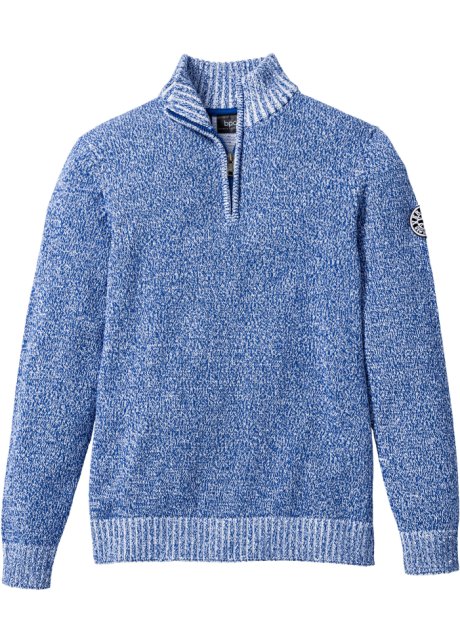 Natürlicher Troyer Pullover aus Baumwolle in blau von vorne - bpc bonprix collection