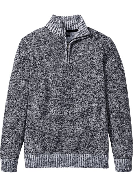 Natürlicher Troyer Pullover aus Baumwolle in schwarz von vorne - bpc bonprix collection