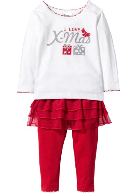 Baby Shirt+Leggings Tutu Weihnachten (2-tlg.) Bio-Baumwolle in weiß von vorne - bpc bonprix collection
