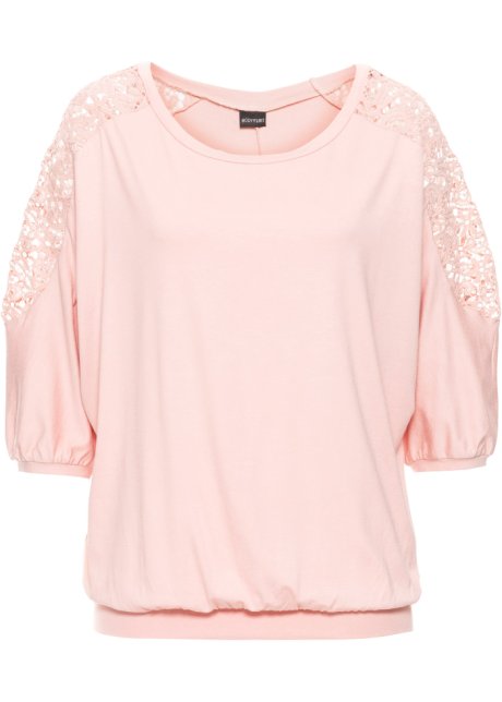 Oversize-Shirt mit Spitze in rosa von vorne - BODYFLIRT