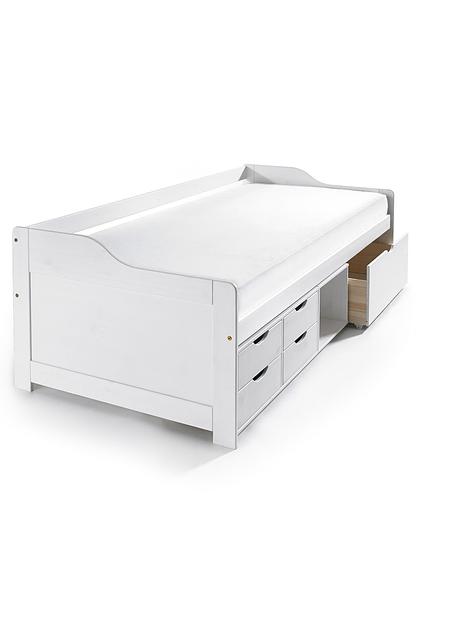 Das Bett Mit Viel Praktischem Stauraum Weiss