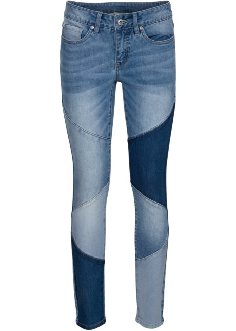 Skinny Jeans mit dreieckigen Einsätzen in blau von vorne - RAINBOW