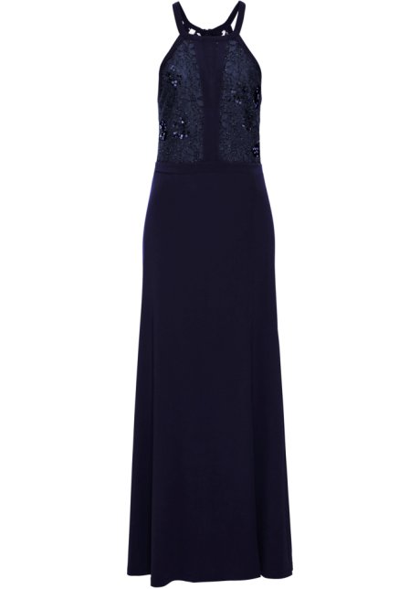 Elegantes Kleid Mit Verziertem Ausschnitt Blau