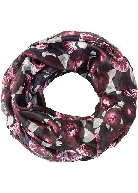 Femininer Loop mit Blumenmuster - ahornrot/rosa geblümt