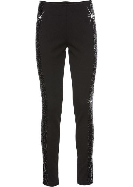 Lange Leggings Mit Pailletten An Der Seite Schwarz