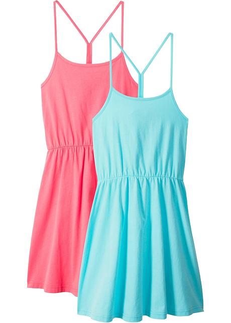 2er Pack Madchen Sommerkleid Mit Dunnen Tragern Aqua Hellpink