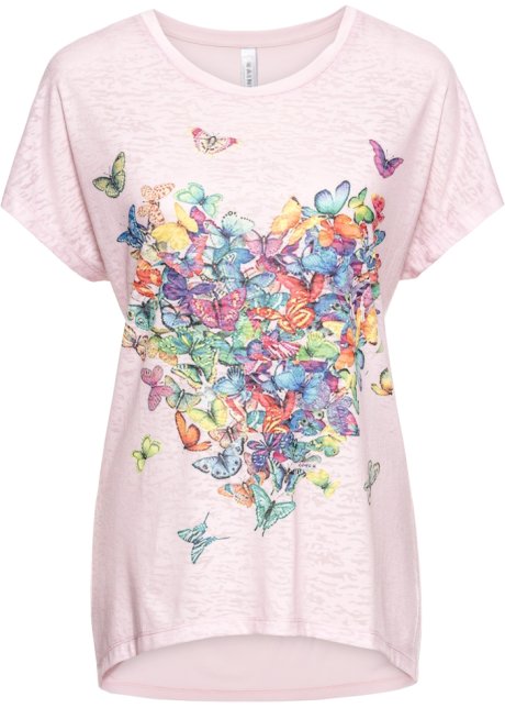 Shirt mit Schmetterlingsdruck in rosa von vorne - RAINBOW