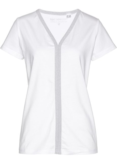 T-Shirt mit Glitzerkante in weiß von vorne - bpc selection