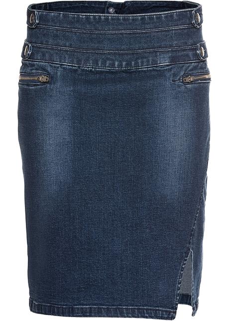 Legerer Stretch Jeansrock Mit Reissverschlusstaschen Und Beinschlitz Dunkelblau