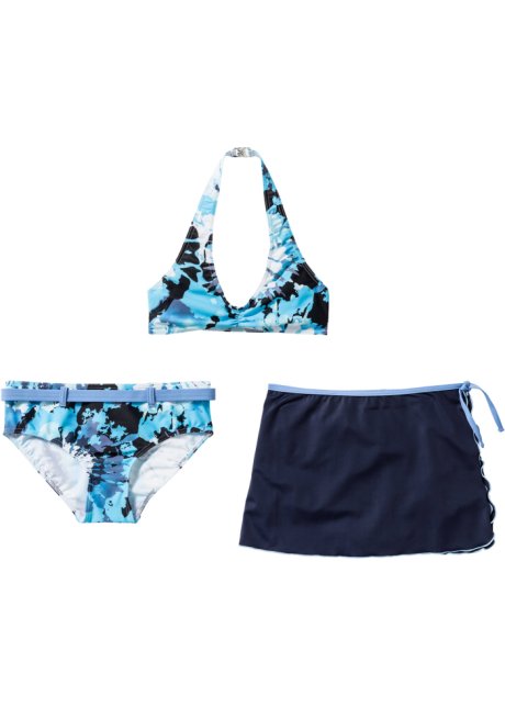 Mädchen Bikini+Rock  aus recyceltem Polyamid (3-tlg. Set) in blau von vorne - bpc bonprix collection