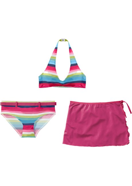 Mädchen Bikini+Rock  aus recyceltem Polyamid (3-tlg. Set) in pink von vorne - bpc bonprix collection