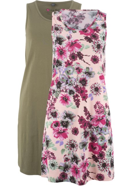 Jerseykleid (2er Pack) in rosa von vorne - bpc bonprix collection