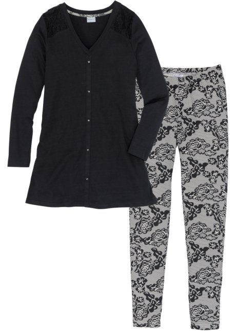 Pyjama mit Leggings in schwarz von vorne - bpc selection