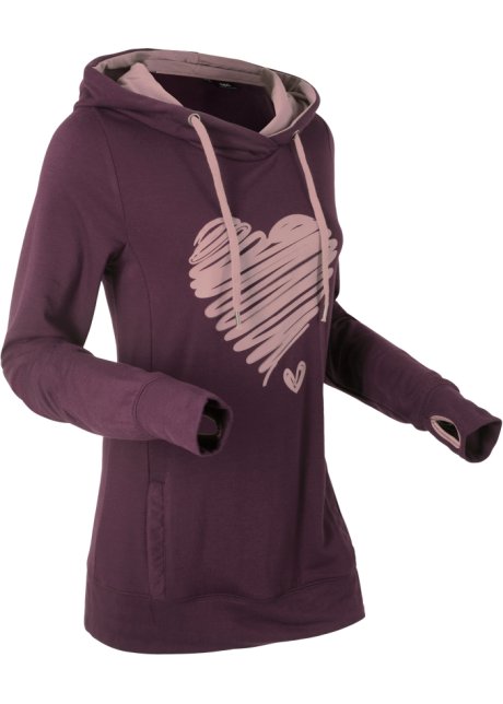 Sweatshirt mit Herzdruck in lila von vorne - bpc bonprix collection