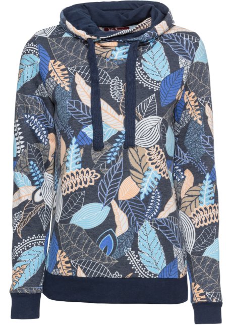 Sweathshirt mit Schalkragen, bedruckt in blau von vorne - John Baner JEANSWEAR