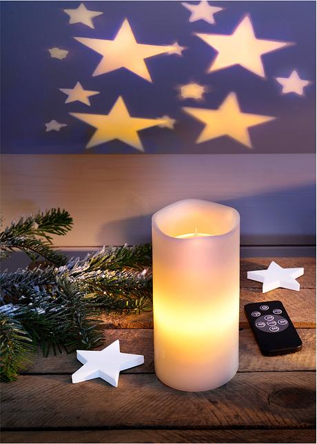LED Projektions-Kerze "Star" – für Nachthimmel-Effekt - weiß