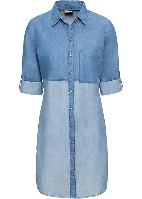 Stylishes Hemdblusen Kleid Aus Jeans Blue Bleached