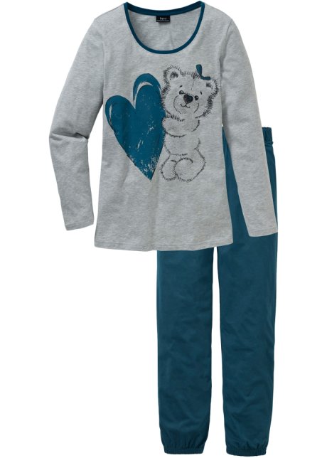 Pyjama mit Bio-Baumwolle in petrol von vorne - bpc bonprix collection