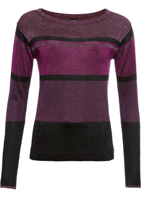 Lurex-Pullover mit Streifen in lila von vorne - BODYFLIRT