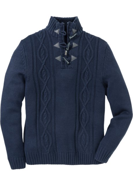 Pullover mit Zopfmuster in blau von vorne - John Baner JEANSWEAR