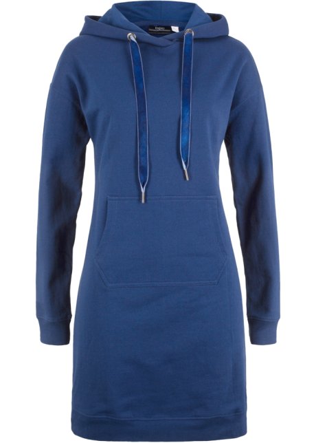 Sweatkleid mit Kapuze in blau von vorne - bpc bonprix collection