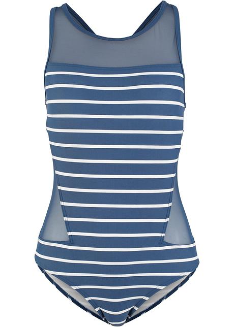 Gestreifter Monokini Badeanzug Mit Transparenten Einsatzen Blau Weiss Gestreift