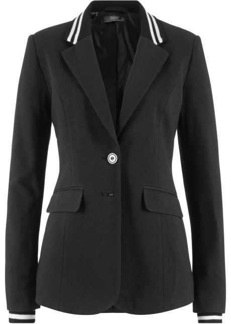 Baumwoll Jersey-Blazer mit gestreiften Details in schwarz von vorne - bpc bonprix collection
