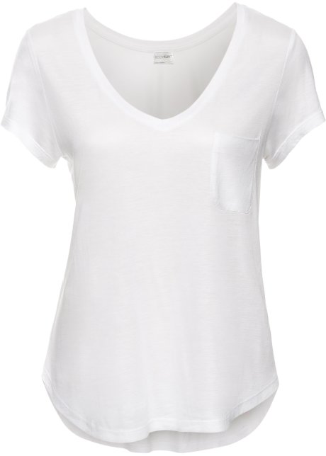 Shirt mit Tasche in weiß von vorne - BODYFLIRT